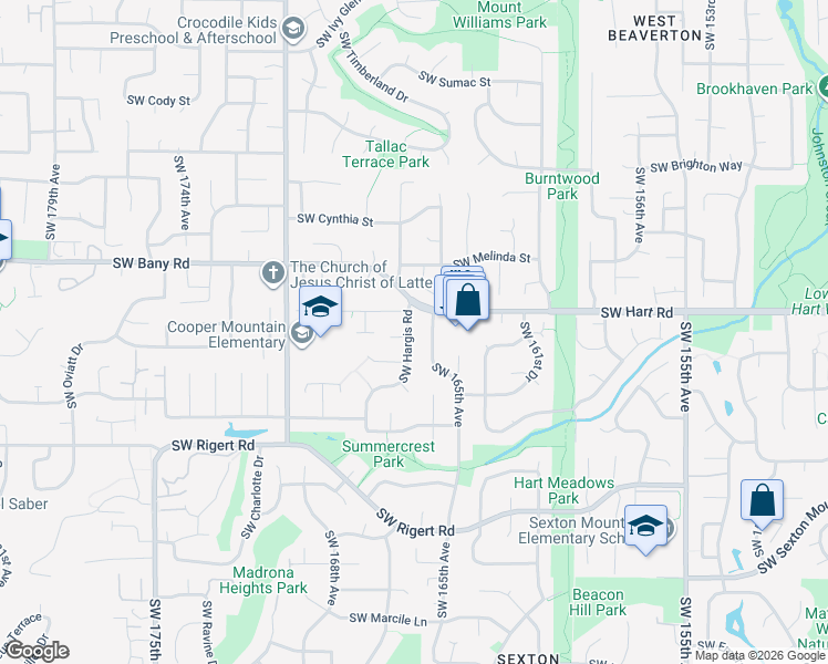 map of restaurants, bars, coffee shops, grocery stores, and more near 16869 Southwest Hargis Road in Aloha