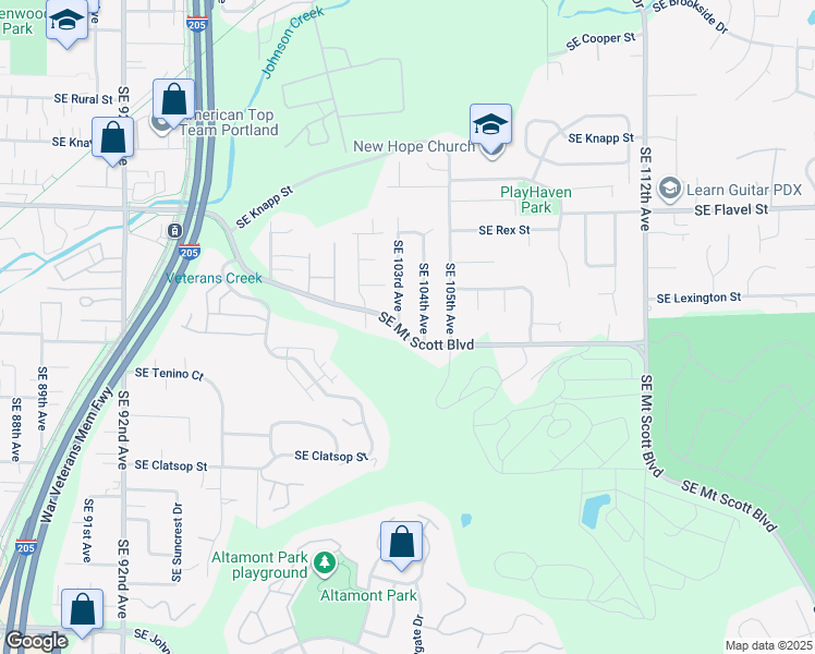 map of restaurants, bars, coffee shops, grocery stores, and more near 7960 Southeast 103rd Avenue in Portland