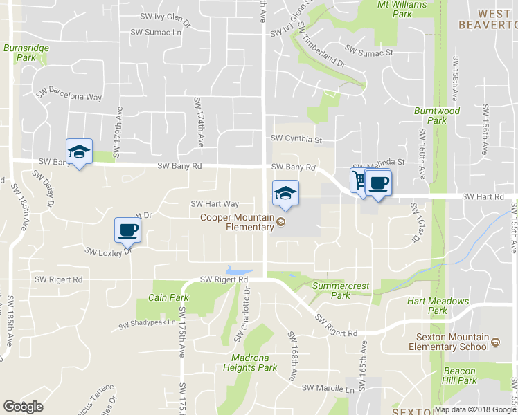 map of restaurants, bars, coffee shops, grocery stores, and more near 7580 Southwest 171st Place in Aloha