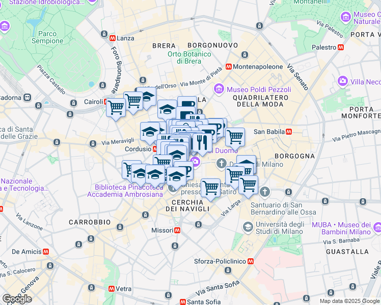 map of restaurants, bars, coffee shops, grocery stores, and more near 4 Via Silvio Pellico in Milano