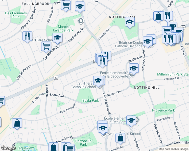 map of restaurants, bars, coffee shops, grocery stores, and more near 1118 Lichen Avenue in Ottawa