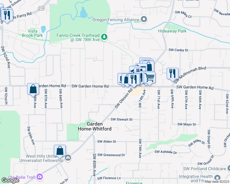 map of restaurants, bars, coffee shops, grocery stores, and more near 7941 Southeast 82nd Avenue in Portland