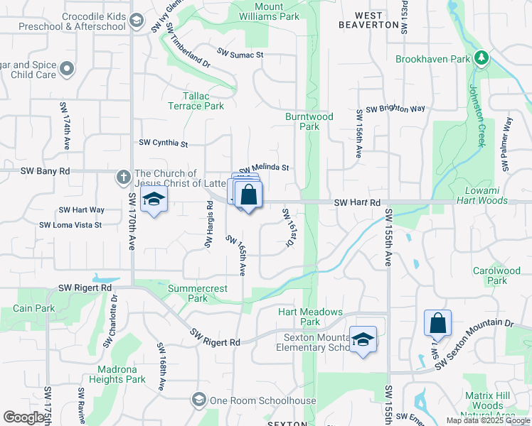 map of restaurants, bars, coffee shops, grocery stores, and more near 16298 Southwest Bridle Hills Drive in Beaverton