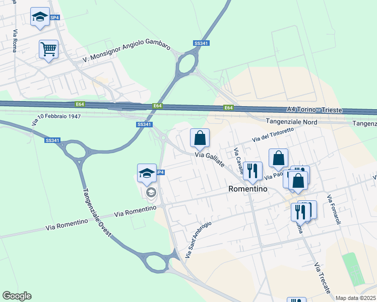 map of restaurants, bars, coffee shops, grocery stores, and more near 2 Via Baracca in Romentino