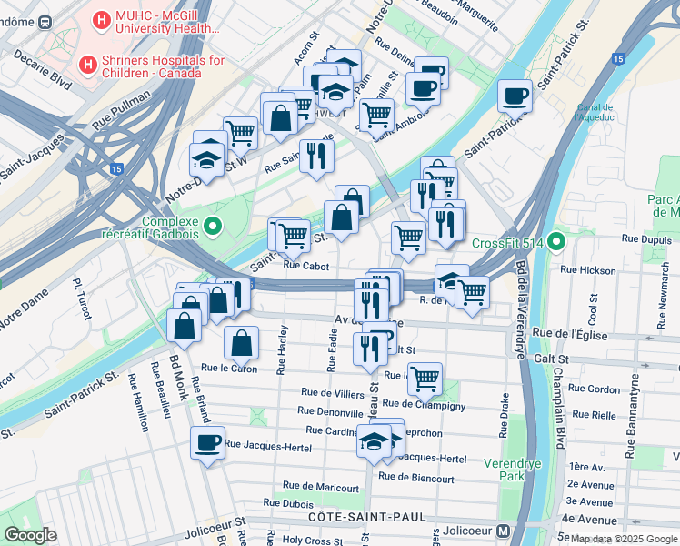 map of restaurants, bars, coffee shops, grocery stores, and more near 1868 Rue Cabot in Montréal