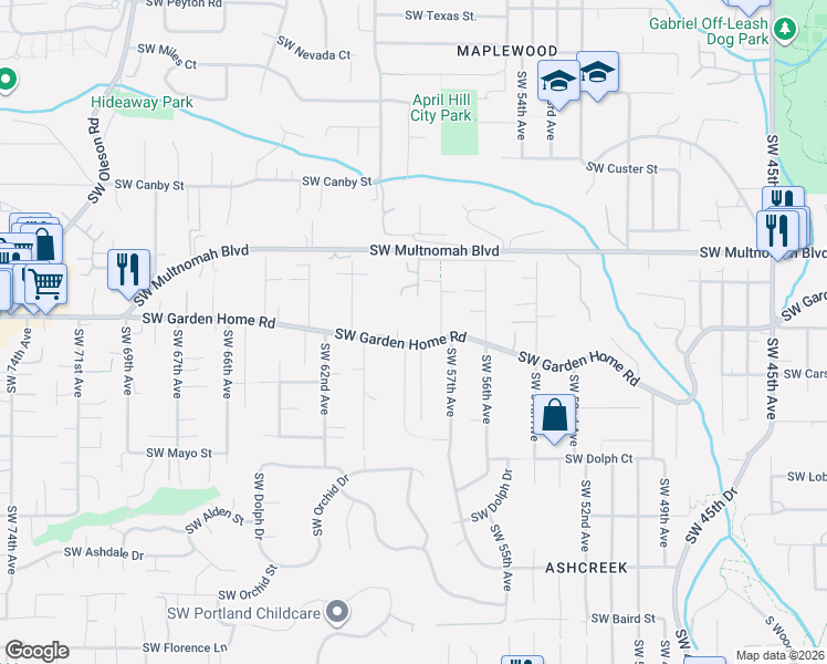 map of restaurants, bars, coffee shops, grocery stores, and more near 5877 Southwest 59th Avenue in Portland
