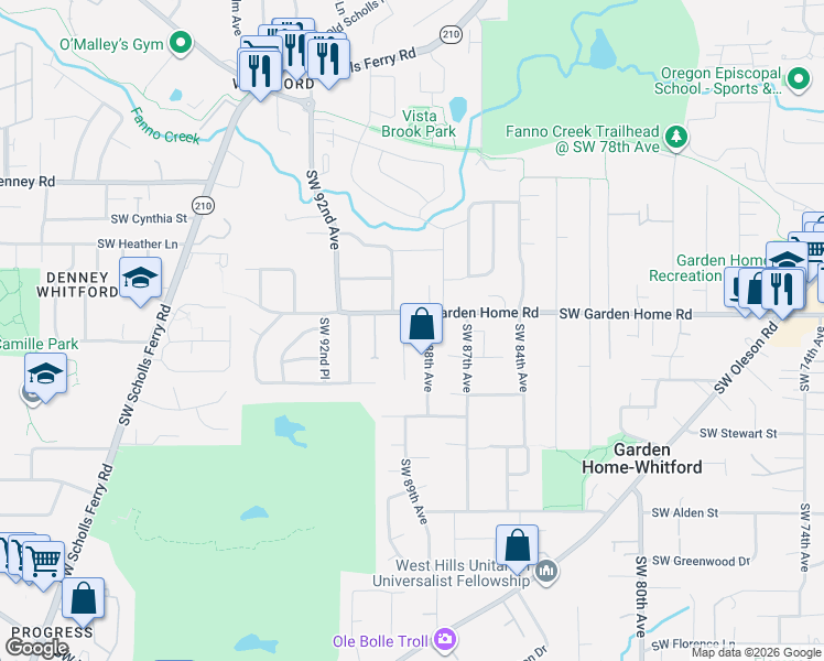 map of restaurants, bars, coffee shops, grocery stores, and more near 7615 Southwest 88th Avenue in Portland