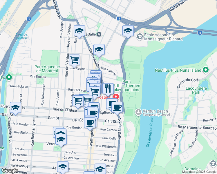map of restaurants, bars, coffee shops, grocery stores, and more near 3865 Rue Allen in Montréal