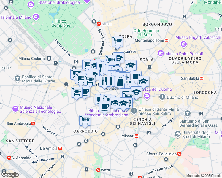 map of restaurants, bars, coffee shops, grocery stores, and more near 4 Via Gaetano Negri in Milano