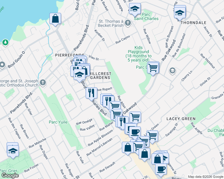 map of restaurants, bars, coffee shops, grocery stores, and more near 4358 Rue Rupert in Montréal