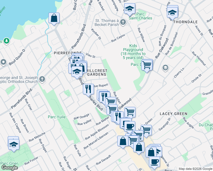 map of restaurants, bars, coffee shops, grocery stores, and more near 4358 Rue Rupert in Montréal