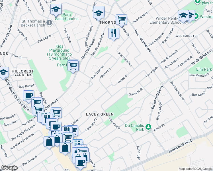 map of restaurants, bars, coffee shops, grocery stores, and more near 1 Rue Oriole in Kirkland
