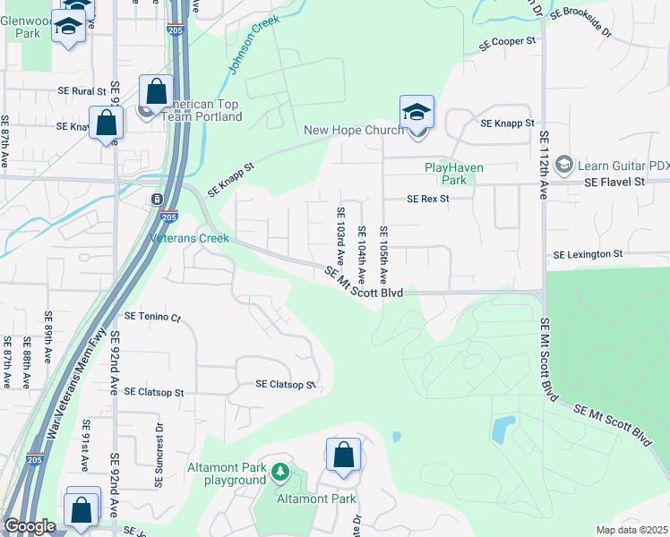 map of restaurants, bars, coffee shops, grocery stores, and more near 7960 Southeast 103rd Avenue in Portland