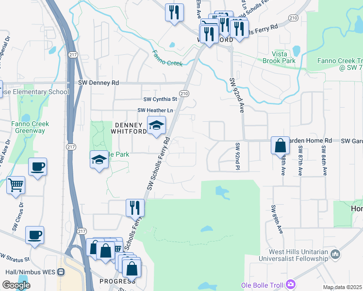map of restaurants, bars, coffee shops, grocery stores, and more near 9680 Southwest Marjorie Lane in Beaverton