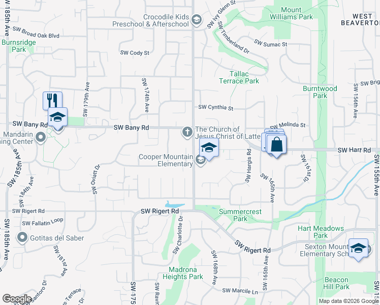 map of restaurants, bars, coffee shops, grocery stores, and more near 7580 Southwest 171st Place in Aloha