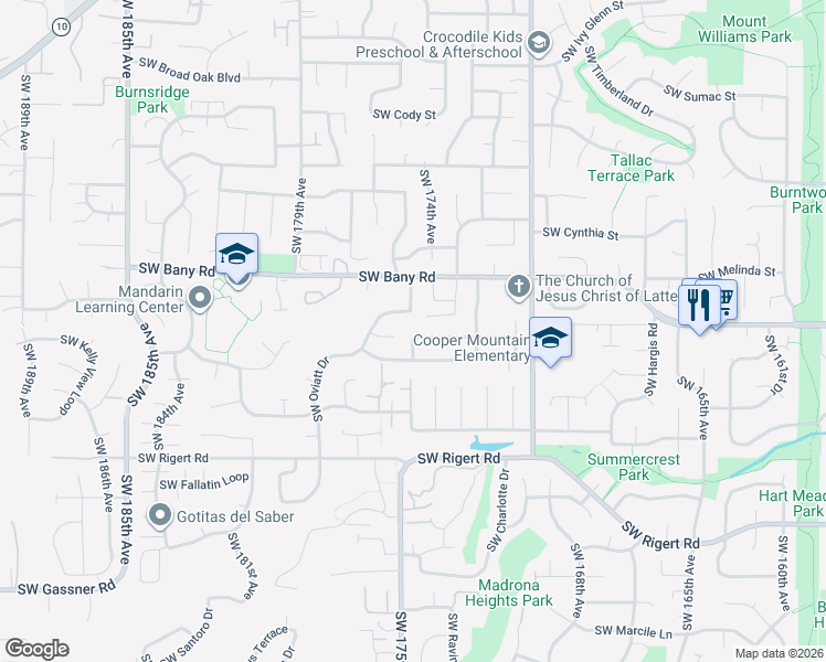 map of restaurants, bars, coffee shops, grocery stores, and more near 17373 Southwest Loma Vista Street in Beaverton