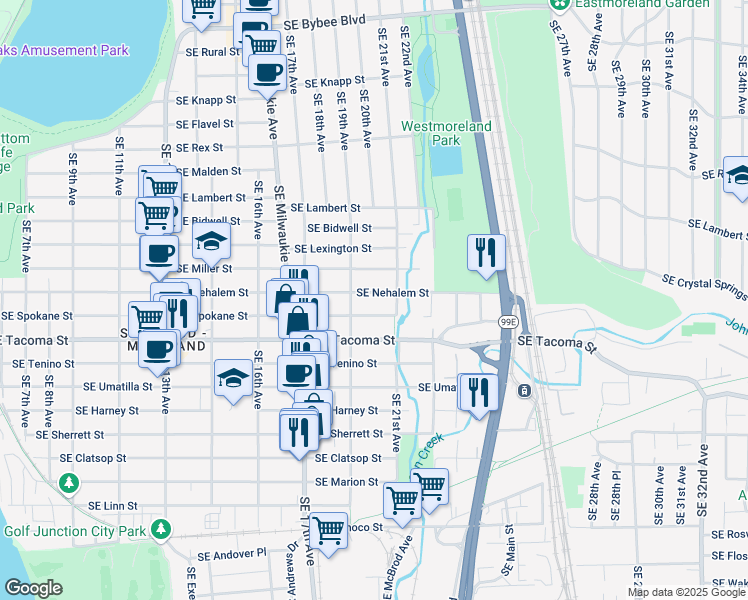 map of restaurants, bars, coffee shops, grocery stores, and more near 1924 Southeast Spokane Street in Portland