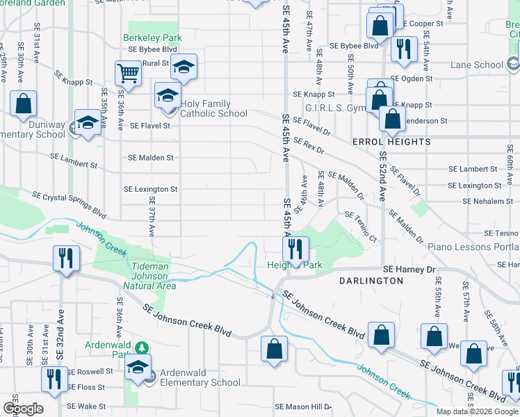 map of restaurants, bars, coffee shops, grocery stores, and more near 4330 Southeast Nehalem Street in Portland