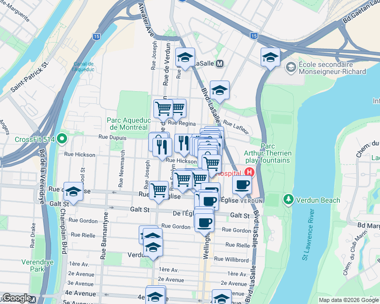 map of restaurants, bars, coffee shops, grocery stores, and more near 3862 Rue Gertrude in Montréal