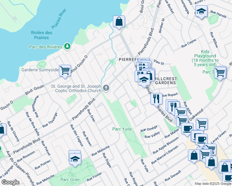 map of restaurants, bars, coffee shops, grocery stores, and more near 17126 Rue Émile-Nelligan in Montréal