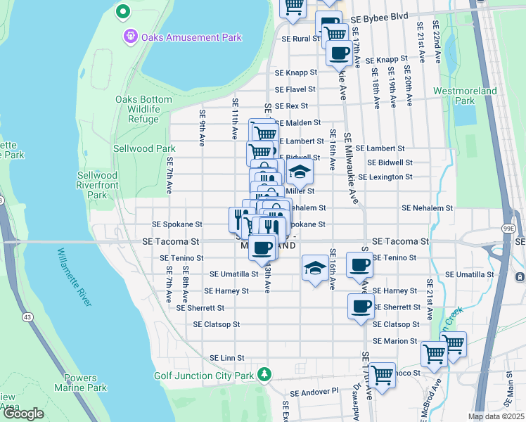 map of restaurants, bars, coffee shops, grocery stores, and more near in Portland