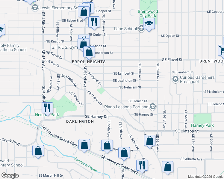 map of restaurants, bars, coffee shops, grocery stores, and more near 5605 Southeast Flavel Drive in Portland