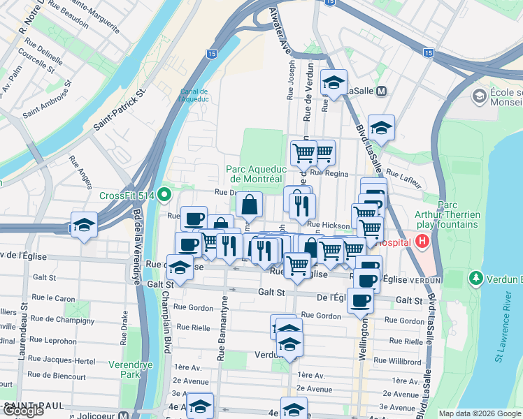 map of restaurants, bars, coffee shops, grocery stores, and more near 3849 Rue Claude in Montréal