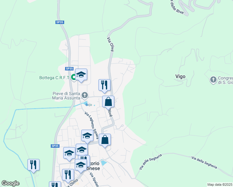 map of restaurants, bars, coffee shops, grocery stores, and more near 14 Via dei Biancospini in Verona