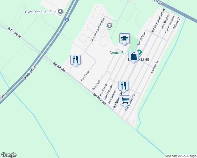 map of restaurants, bars, coffee shops, grocery stores, and more near 3850 Rue Émile in Longueuil