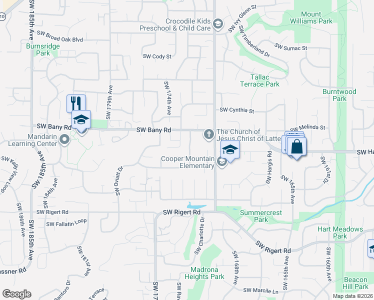 map of restaurants, bars, coffee shops, grocery stores, and more near 7495 Southwest 172nd Avenue in Aloha
