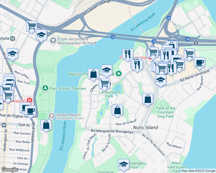 map of restaurants, bars, coffee shops, grocery stores, and more near 60 Rue William Paul in Montréal