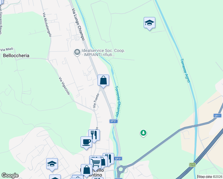 map of restaurants, bars, coffee shops, grocery stores, and more near 46 Via Lungo Chiampo in Montebello Vicentino