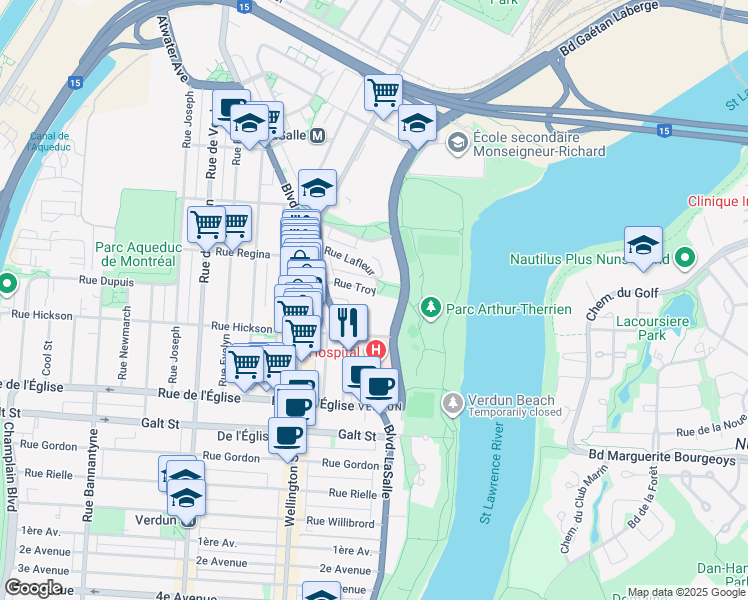 map of restaurants, bars, coffee shops, grocery stores, and more near 10 Rue Troy in Montréal