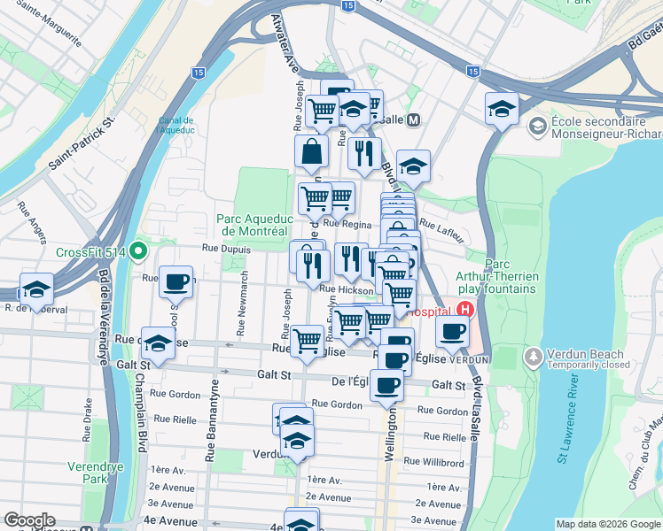 map of restaurants, bars, coffee shops, grocery stores, and more near 3827 Rue Evelyn in Montréal