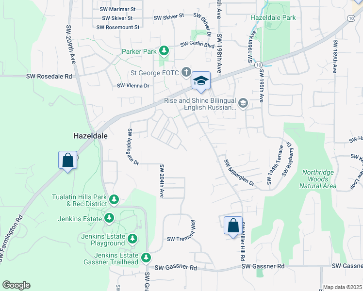 map of restaurants, bars, coffee shops, grocery stores, and more near 7335 Southwest Millennium Terrace in Beaverton