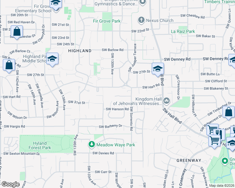 map of restaurants, bars, coffee shops, grocery stores, and more near 12905 Southwest Deer Oak Lane in Beaverton