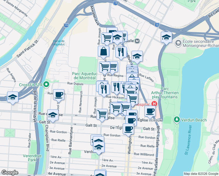 map of restaurants, bars, coffee shops, grocery stores, and more near 3815 Rue Evelyn in Montréal