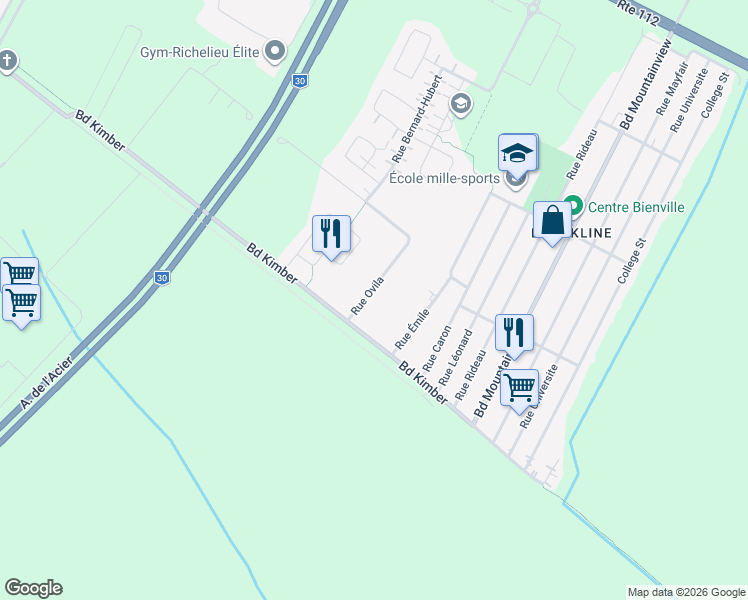 map of restaurants, bars, coffee shops, grocery stores, and more near 3905 Rue Ovila in Longueuil