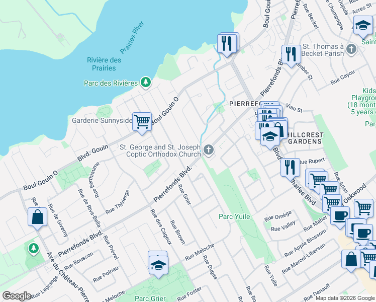 map of restaurants, bars, coffee shops, grocery stores, and more near 4800 Rue Geneviève in Montréal