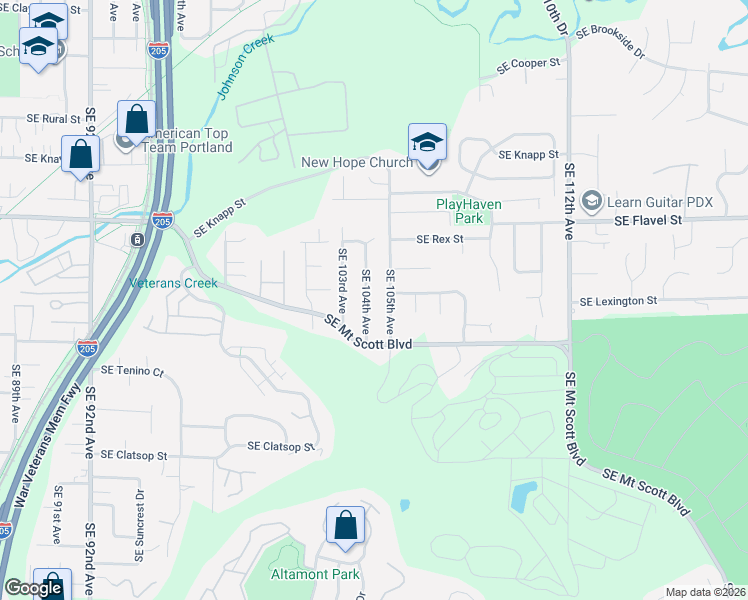 map of restaurants, bars, coffee shops, grocery stores, and more near 7819 Southeast 105th Avenue in Portland