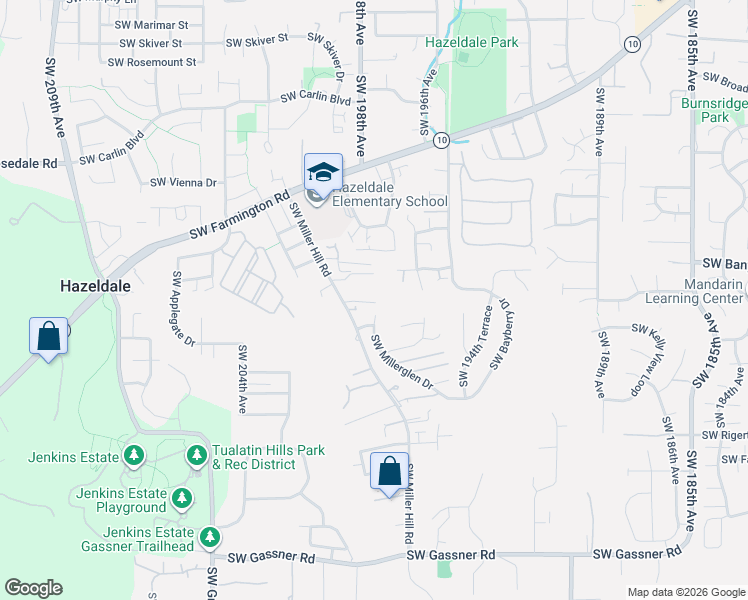 map of restaurants, bars, coffee shops, grocery stores, and more near 7340 Southwest Miller Hill Road in Beaverton