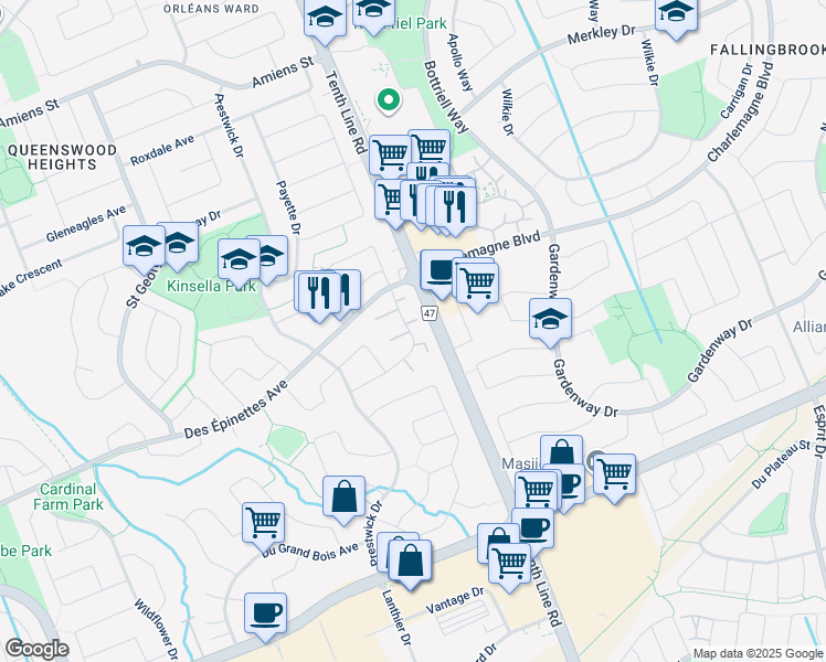 map of restaurants, bars, coffee shops, grocery stores, and more near in Ottawa