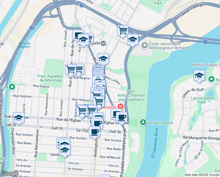 map of restaurants, bars, coffee shops, grocery stores, and more near 90 Rue Troy in Montréal