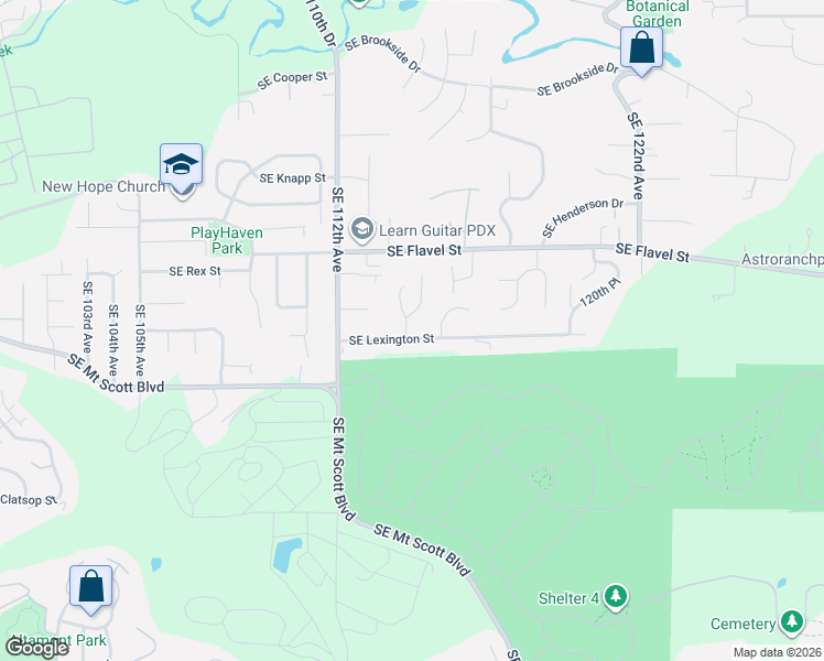 map of restaurants, bars, coffee shops, grocery stores, and more near 7825 Southeast 114th Avenue in Portland