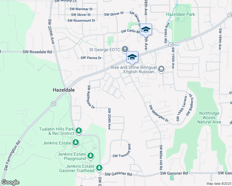 map of restaurants, bars, coffee shops, grocery stores, and more near 7240 Southwest 204th Avenue in Beaverton