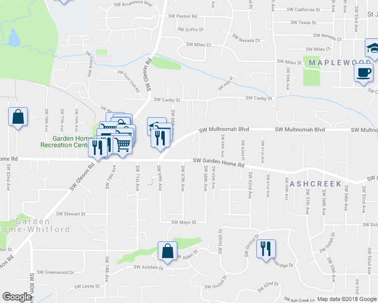 map of restaurants, bars, coffee shops, grocery stores, and more near 7422 Southwest Pag Place in Portland