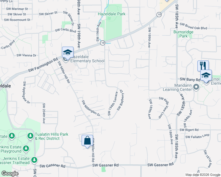 map of restaurants, bars, coffee shops, grocery stores, and more near 7406 Southwest Bayberry Drive in Aloha