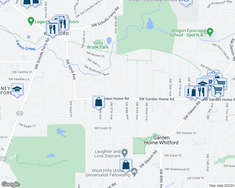 map of restaurants, bars, coffee shops, grocery stores, and more near 4946 Southwest Marissa Drive in Portland