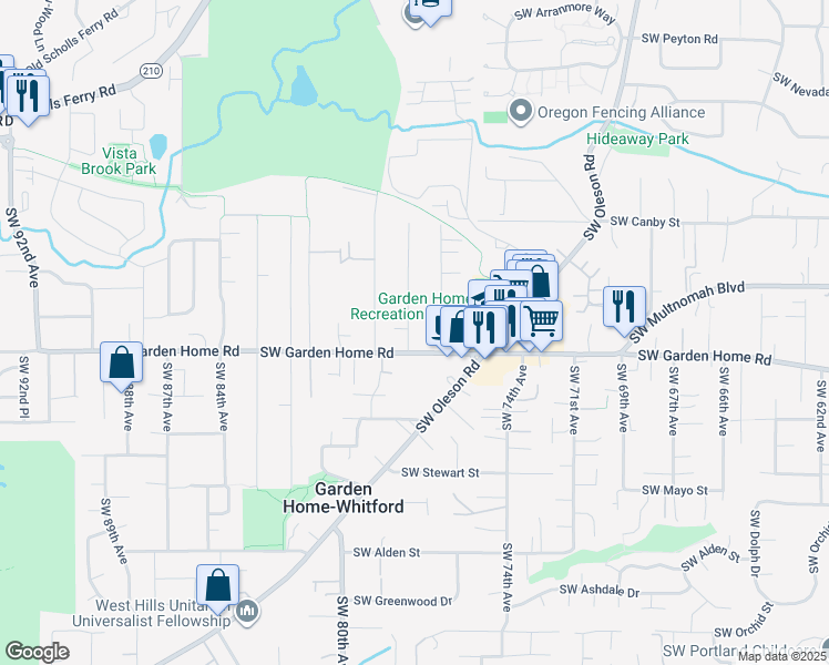 map of restaurants, bars, coffee shops, grocery stores, and more near 7440 Southwest 78th Avenue in Portland
