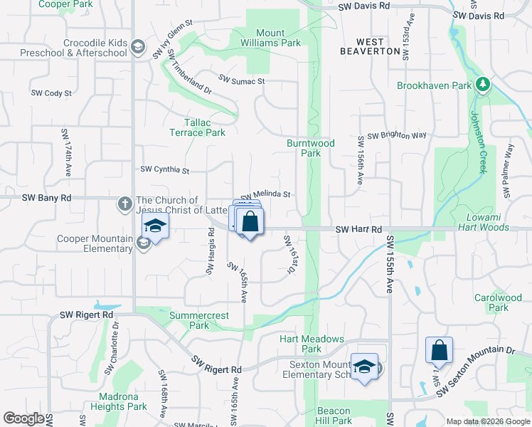 map of restaurants, bars, coffee shops, grocery stores, and more near 7375 Southwest 162nd Place in Beaverton